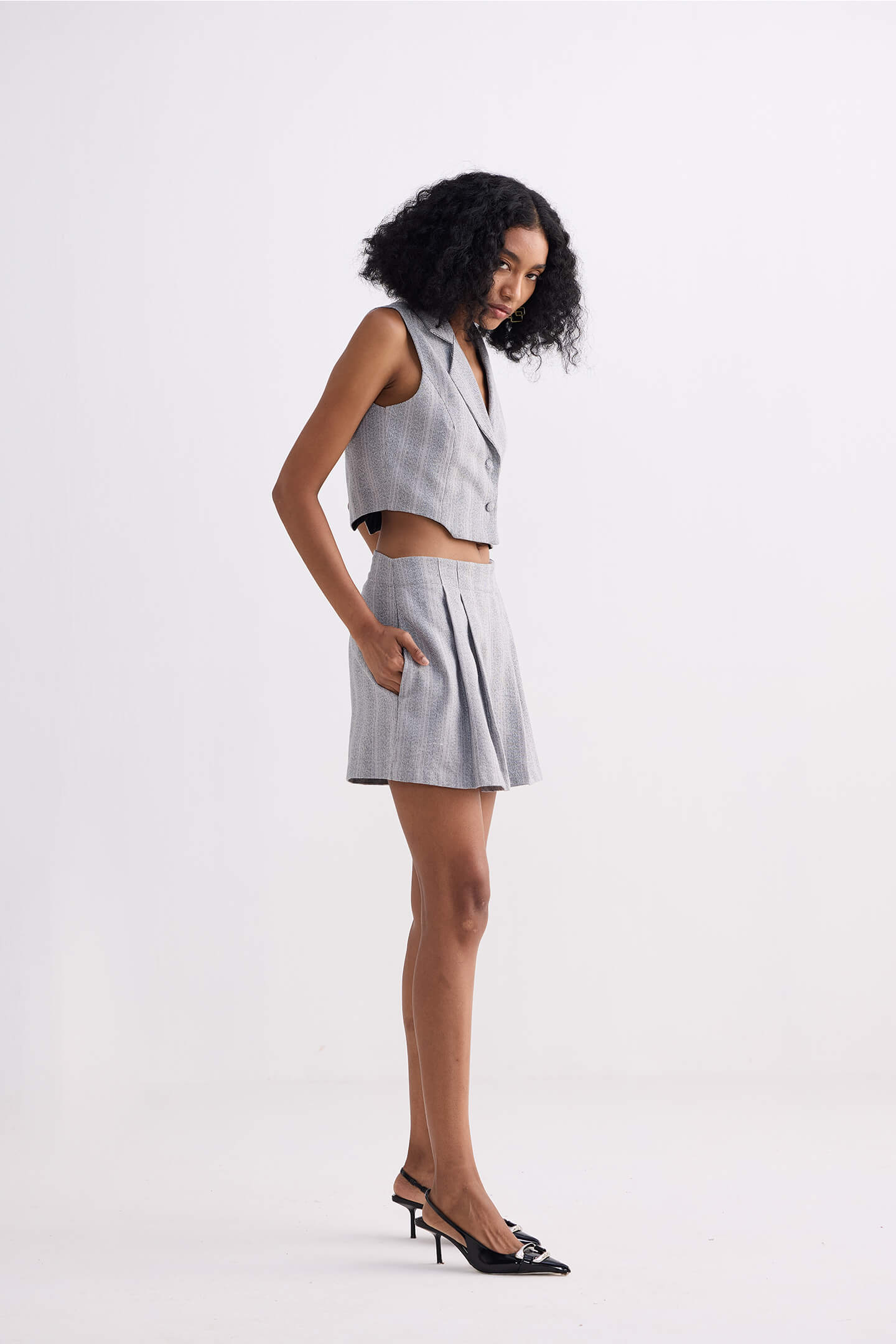 Cotton Tweed Skort in Grey - Image 3