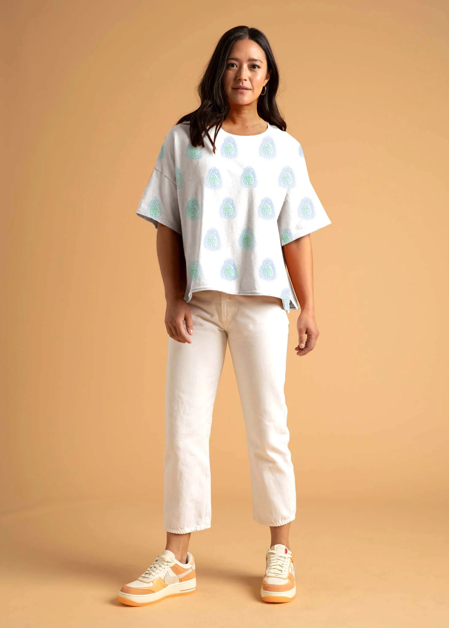 Mare Boxy Cropped Shirt Totem Paisley Cerulean & Seaglass