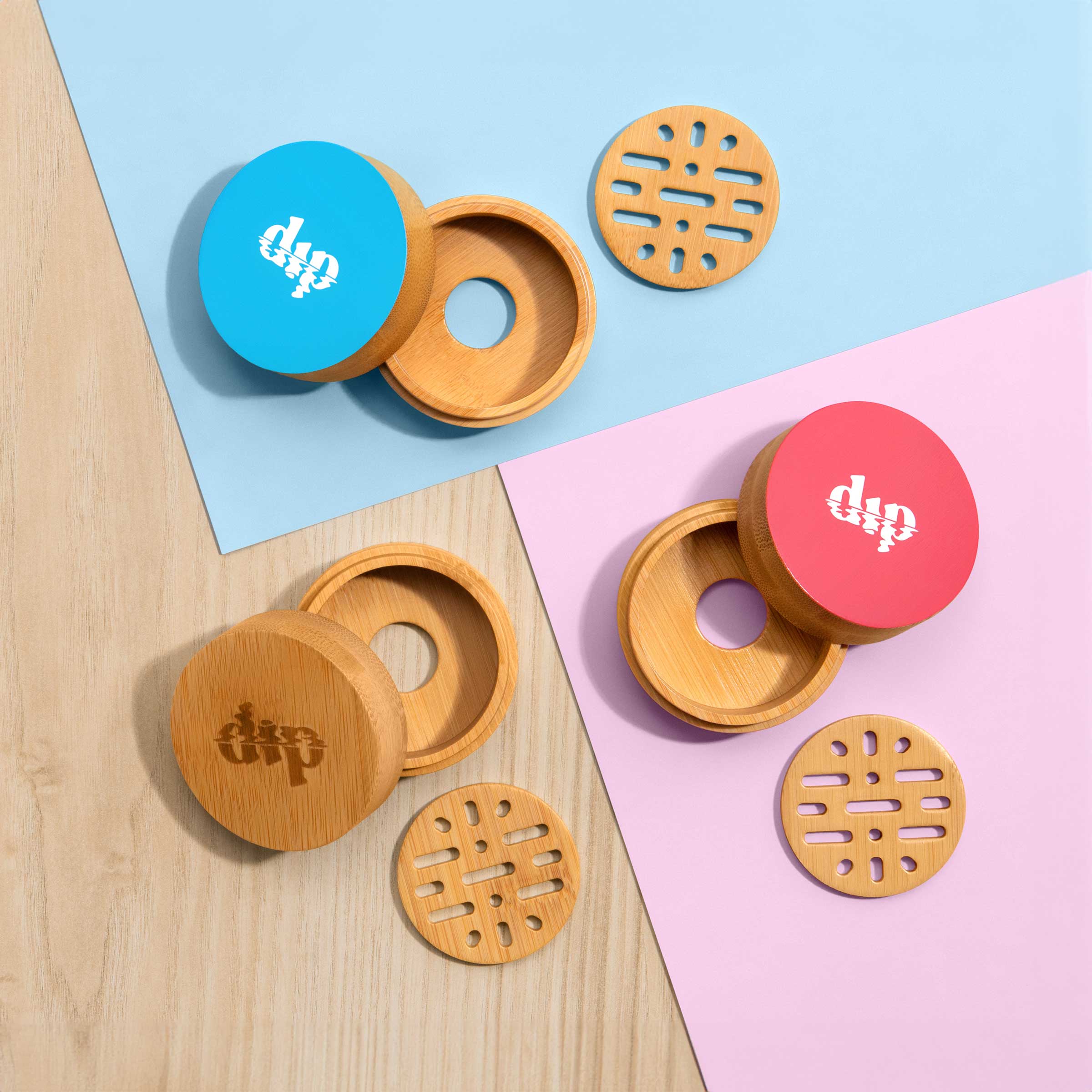 Mini Bamboo Travel Case with Coaster : Blue - Image 8