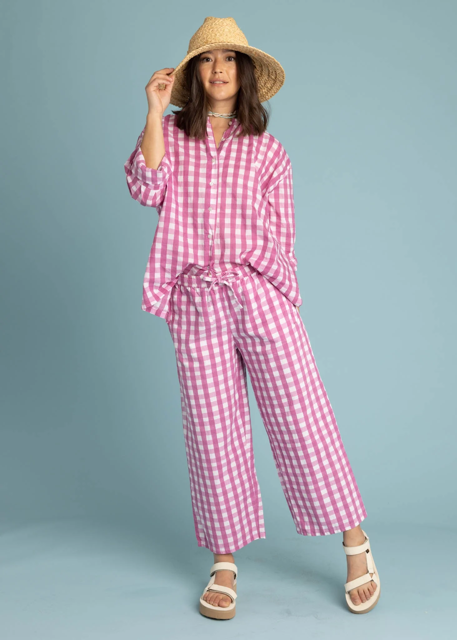 Relaxed Boyfriend Shirt - Gingham Picnic Dahlia